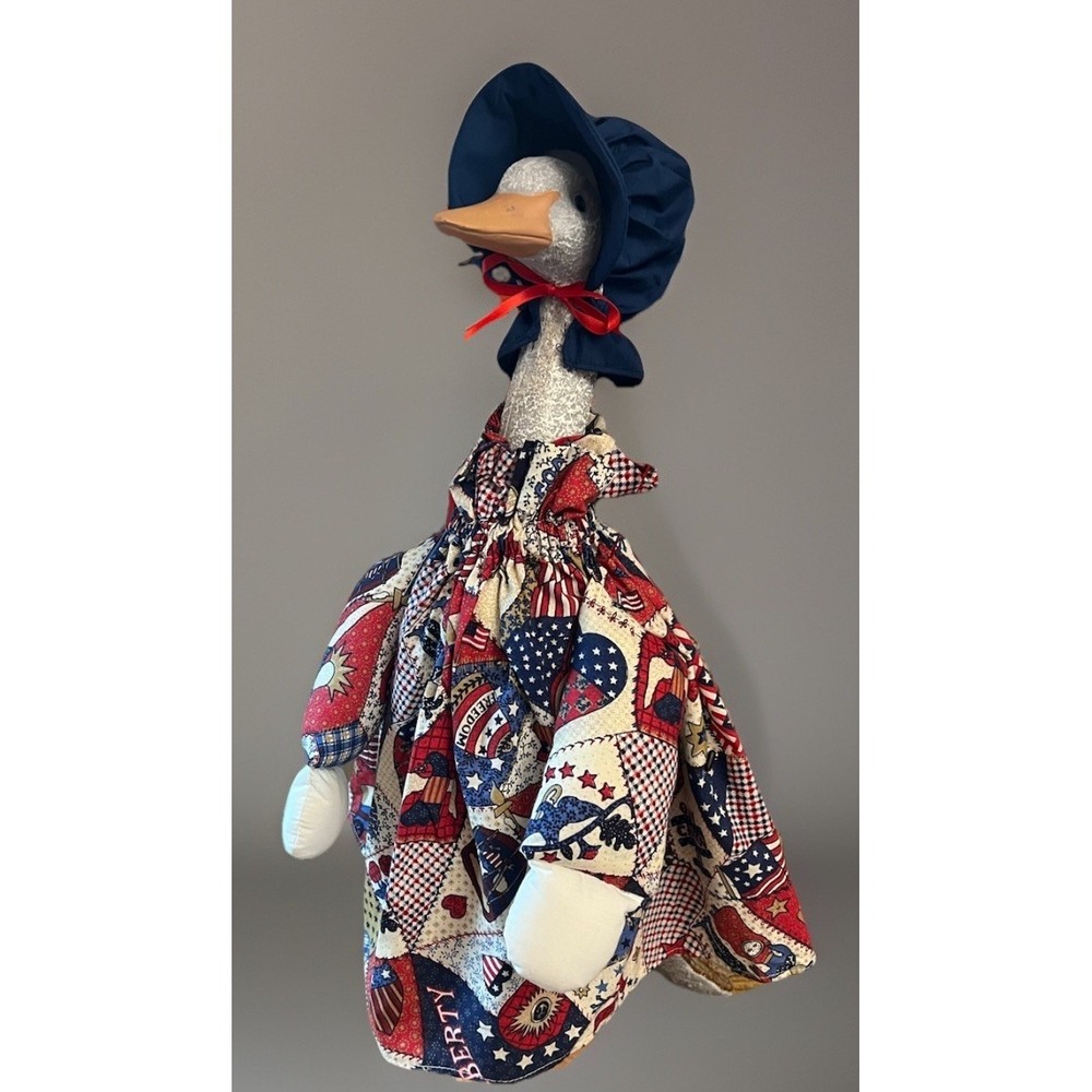 Vintage Handmade Patriotic 4th of July Porch Goose Outfit‎ Dress and Bonnet